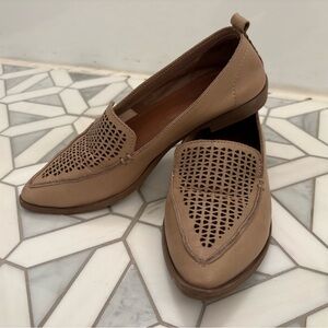 Bueno Perforated Taupe Leather Flats for Women